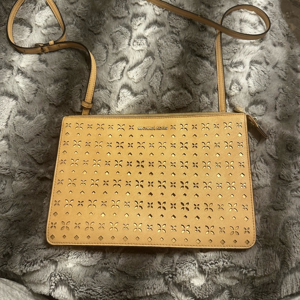 Michael Kors Perforated Tan Crossbody Bag Used Condition